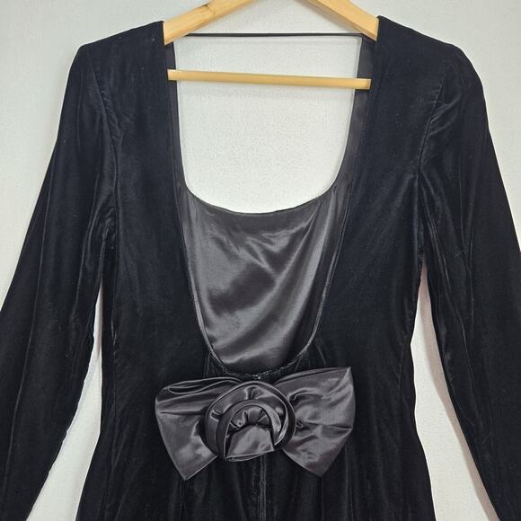 VTG Velvet Top Vtg Sz 7/8 Black Low Back Satin Bow Formal Goth M - Picture 6 of 16